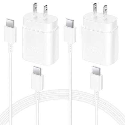 2 Pack USB C Charger 25W Type C Charger Fast Charging with 6FT USB C Android Phone Fast Charger Cable for Galaxy S24 Ultra/S23+/S22/S21/S20-White