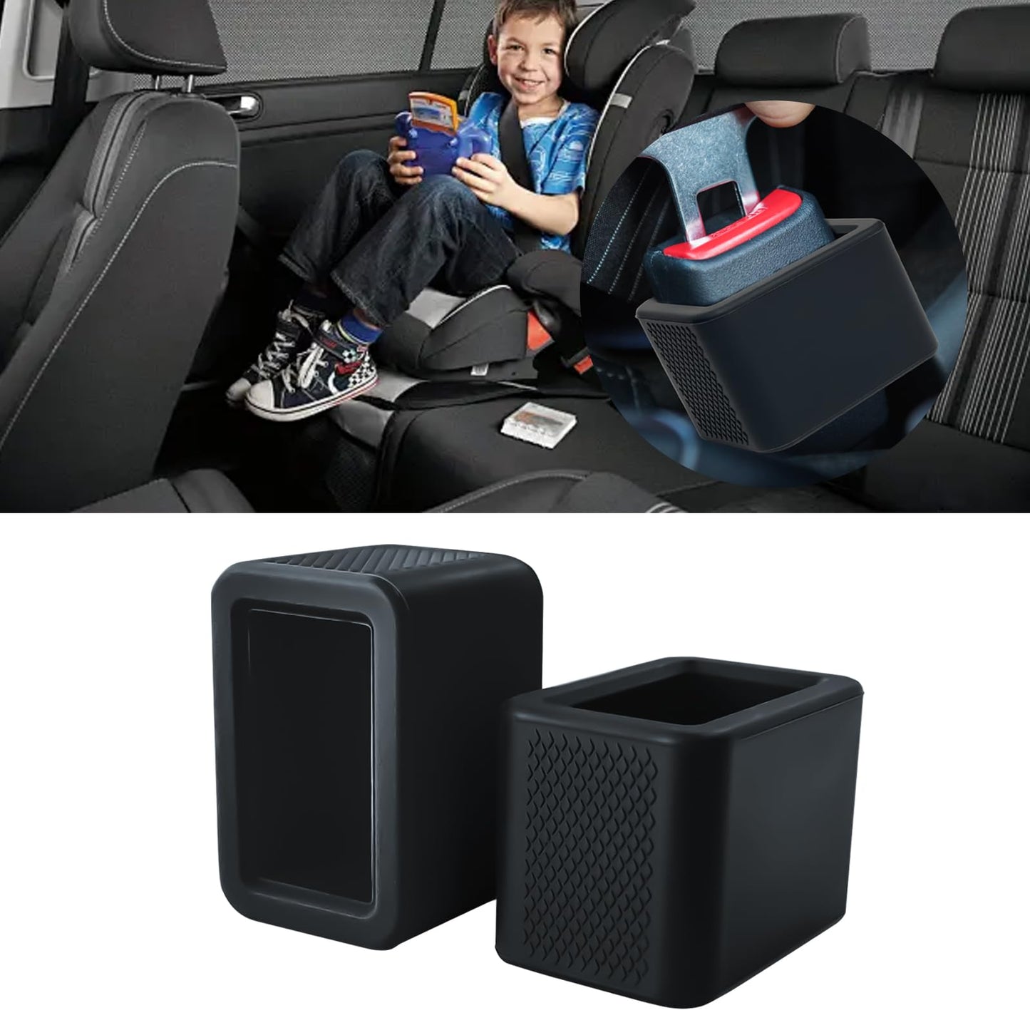 2 Pack Silicone Seat Belt Buckle Holder Seat Belt Buckle Booster for Kids Durable Silicone Material Easy Access to The Buckles of Rear Seats Car Accessories Suitable for Most Car Models (Black)