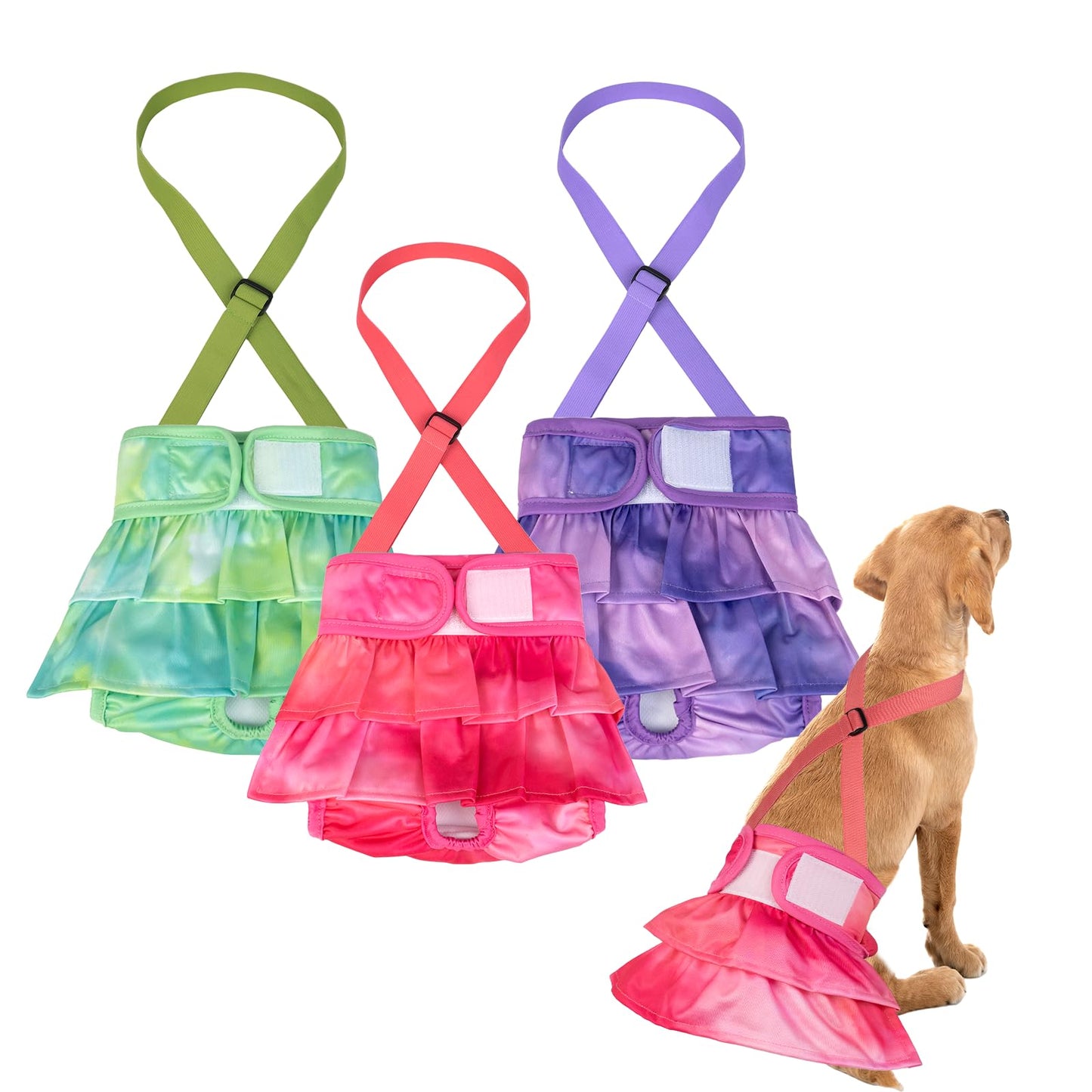 Dono Reusable Dog Diapers Female with Adjustable Suspender 3 Pack Washable Doggie Diapers High Absorbency Puppy Diapers Female Dog Period Diapers for Pets in Heat Incontinence Large