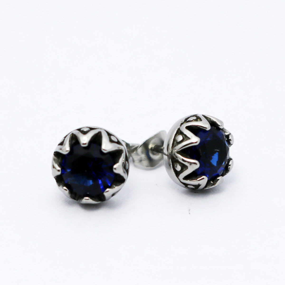 Vintage Titanium Steel Crown Earrings with Diamonds