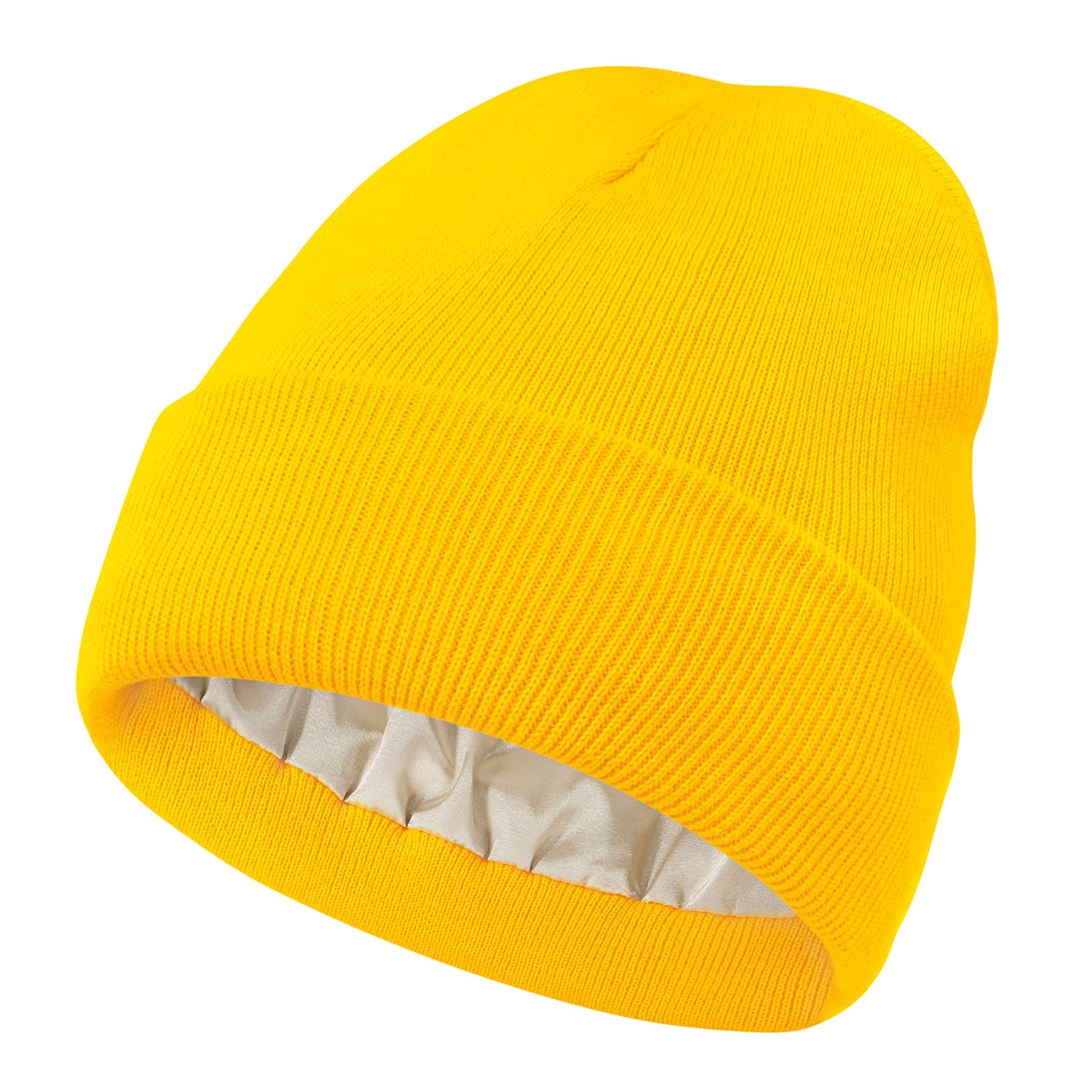 Zando Womens Satin Lined Beanie for Women Warm Beanies Womens Winter Beanies for Women Knit Hats for Women Unisex Cuffed Skull Caps for Men Satin Lined Winter Hats for Women Men Yellow Beanie Hat