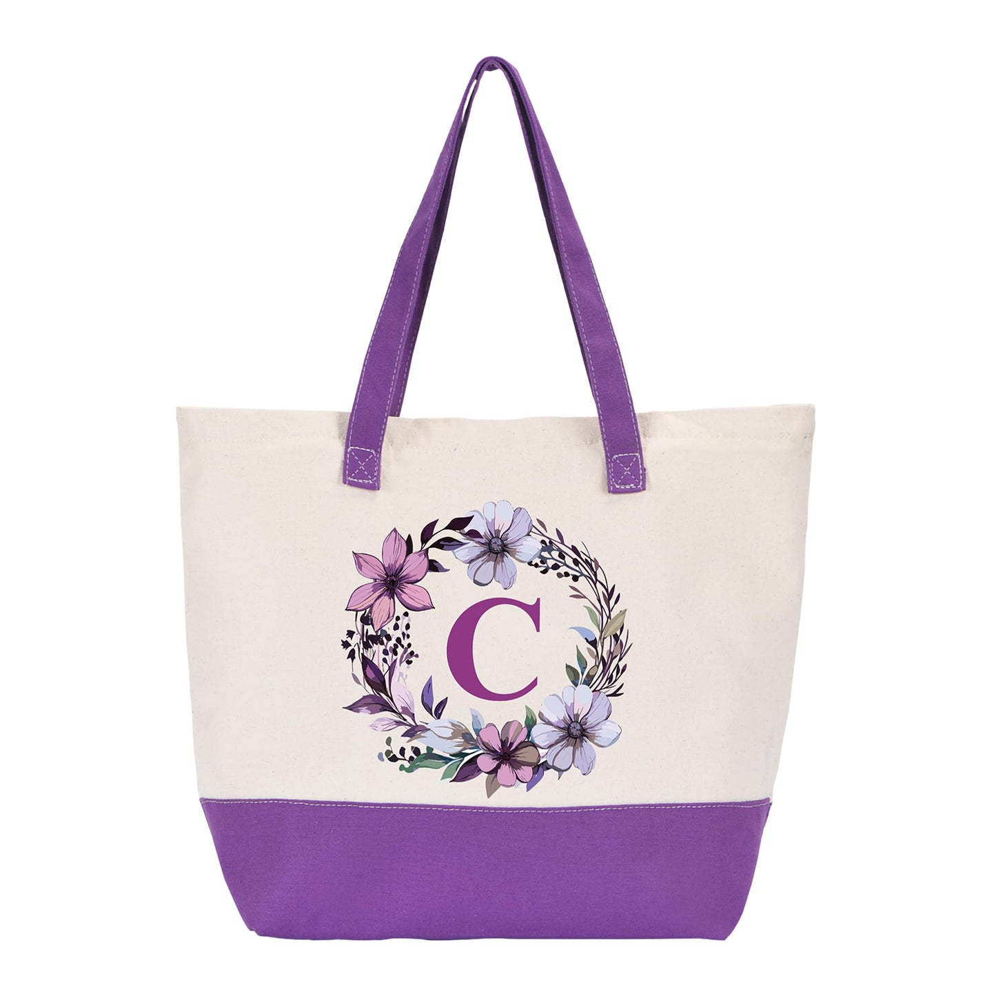 HIFA Canvas Tote Bag for Women Monogrammed Tote Bags with Top Zipper Closure and Inner Pocket Stylish Purple Initial Totes