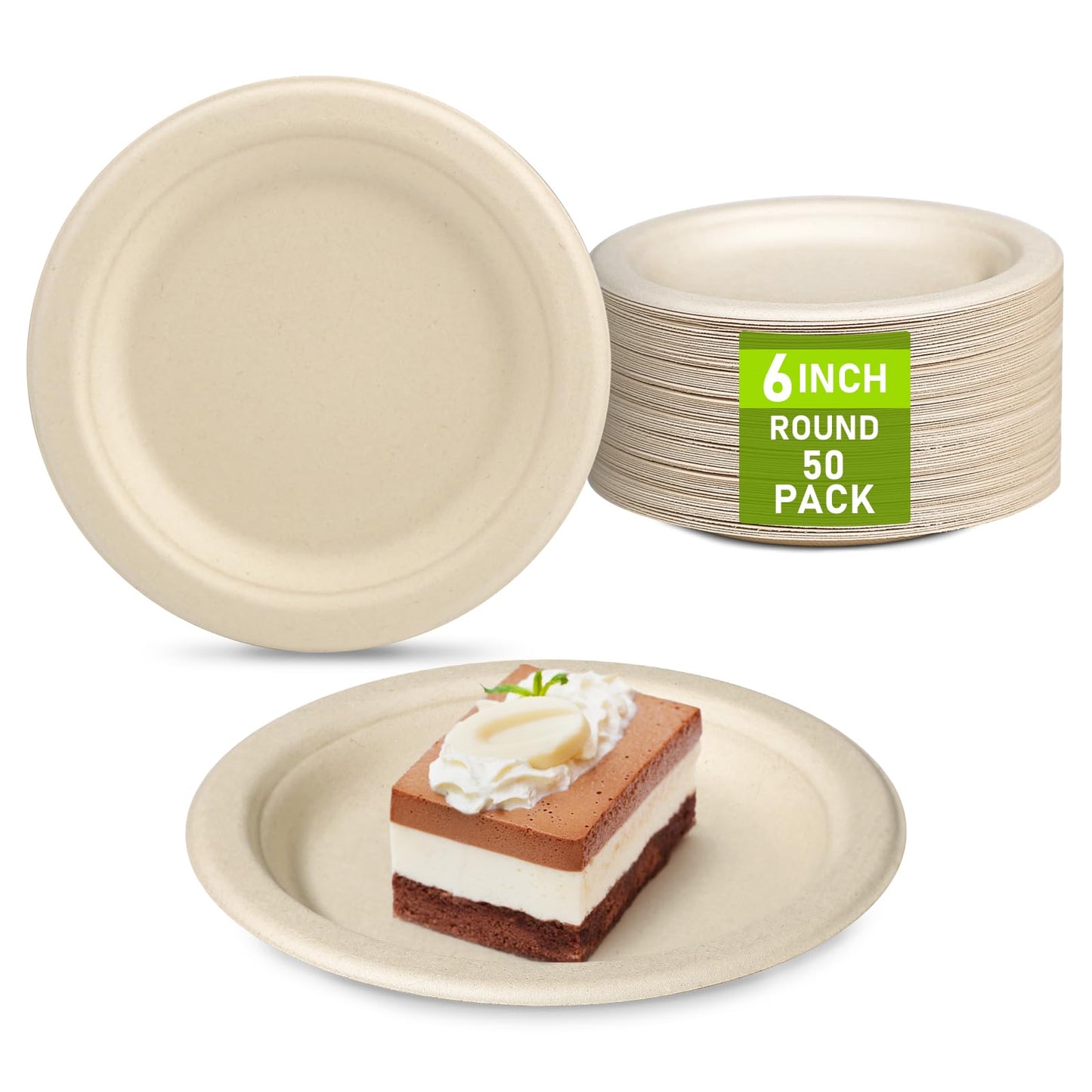 Uniecocus Small Paper Plates 50 Pack Paper Plates 6 inch Eco Friendly Disposable Plates Biodegradable Compostable Recycled Paper Plates Paper Dessert Plates