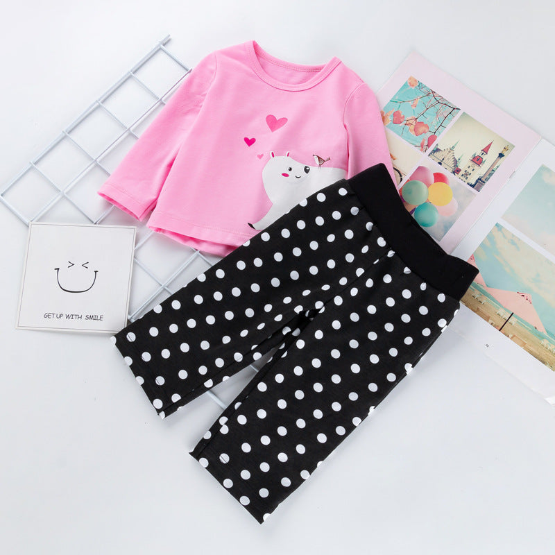 Pink Cartoon Animal Baby T-Shirt and Pants Set