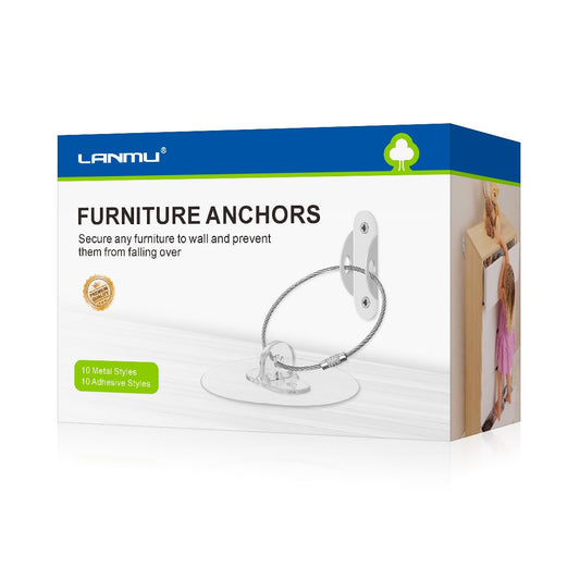 Adhesive Furniture Anchor LANMU 20 Pack Anti Tip Furniture Wall Anchor 10 Pcs Metal Furniture Straps and 10 Pcs Adhesive No Drll Furniture Straps Prevent Falling for Child Safety