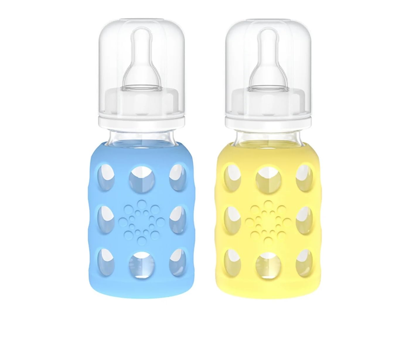 Lifefactory Glass Baby Bottles with Silicone Protection - 2-Pack 4 oz Bottles Sky Blue & Banana