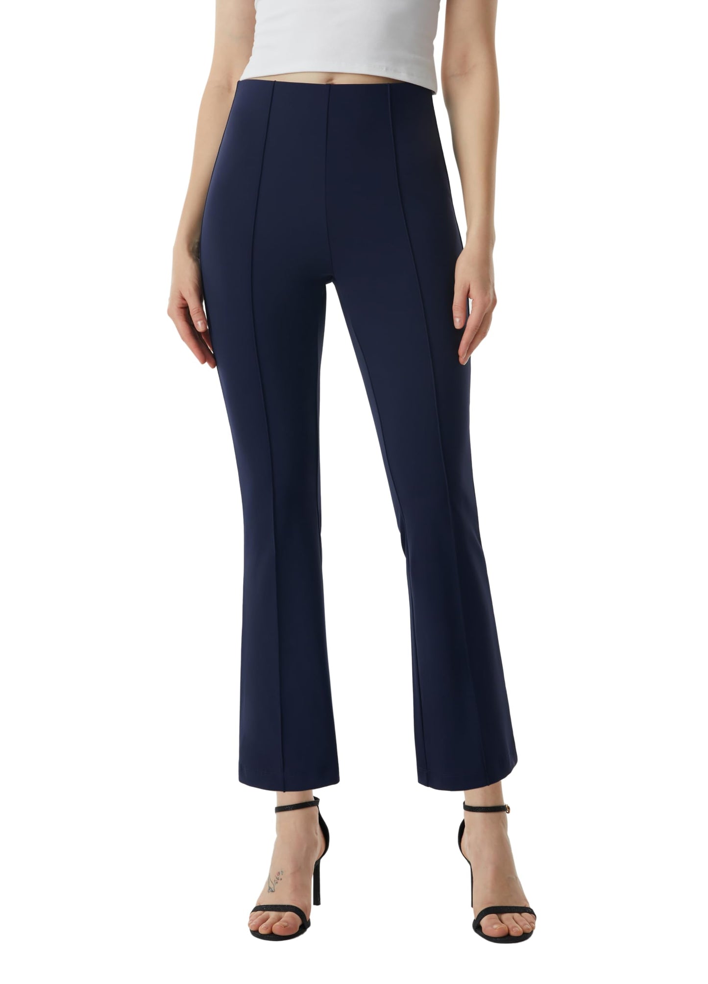 AFITNE Women’s Yoga Dress Pants Stretchy High Waisted Straight Leg Business Casual Pants with Pockets Pull On Cropped Work Pants Office Trendy Ponte Ankle Slacks Navy 28" S
