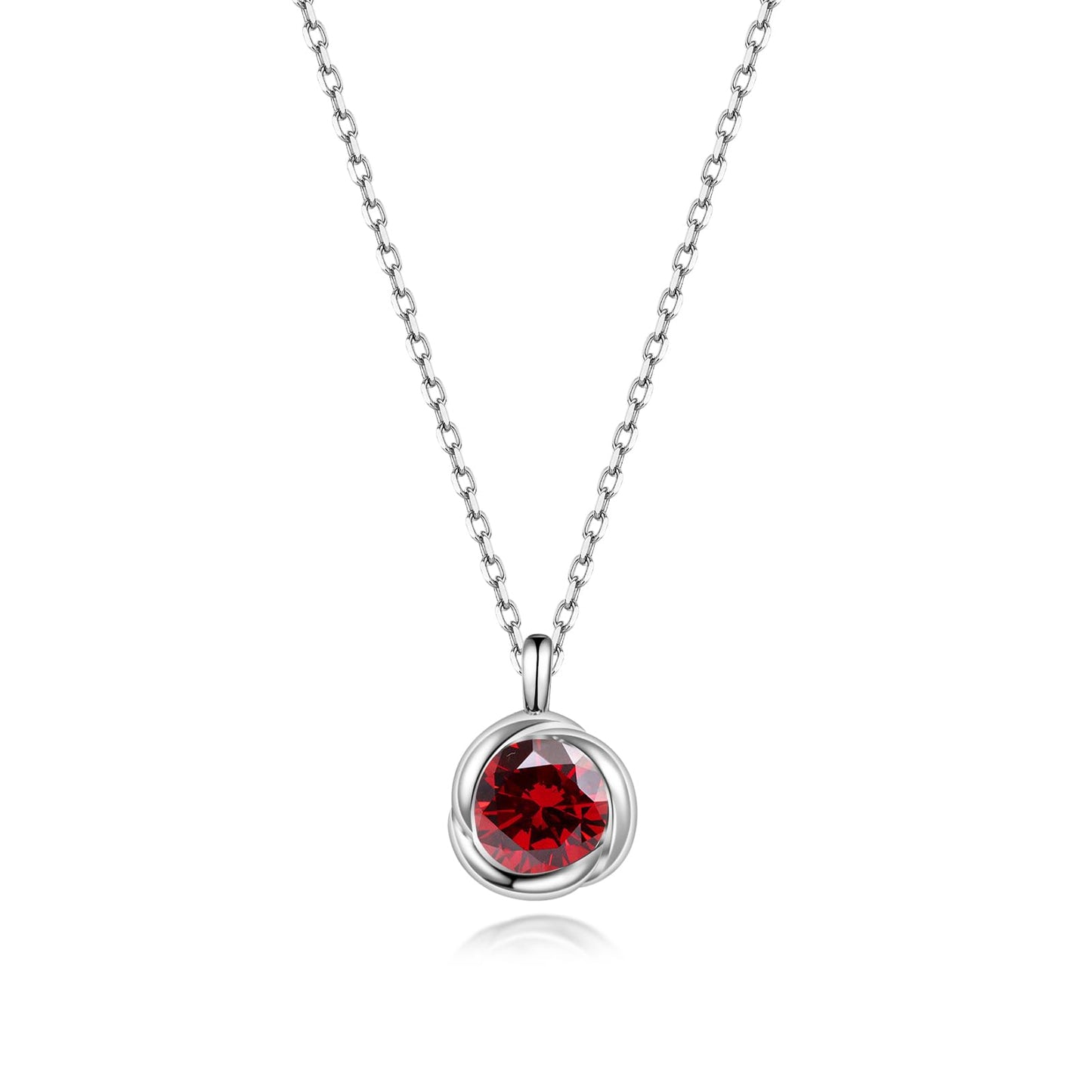 immobird Rose Ruby Necklaces for Women July Birthstone Necklace Simulated Red Stone Necklace for Gift Dainty Sterling Silver Necklace for Women