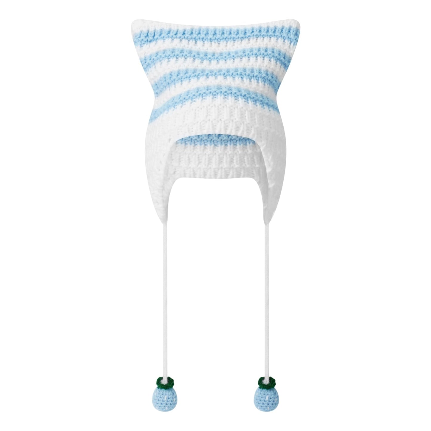 Yoawdats Crochet Knit Hats for Women Cute Cat Ear Grunge Goth Autumn Winter Soft Warm Ear Protector Y2K Drawstrings Beanies (Blue One Size)