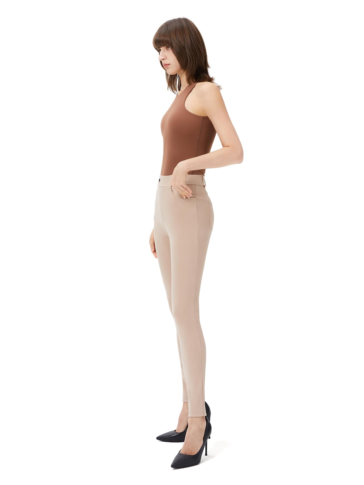 Minmaxmum Womens Yoga Dress Pants Skinny Work Slacks Slim Fit Pants for Business Office Casual (US Alpha Large Regular Regular Khaki)
