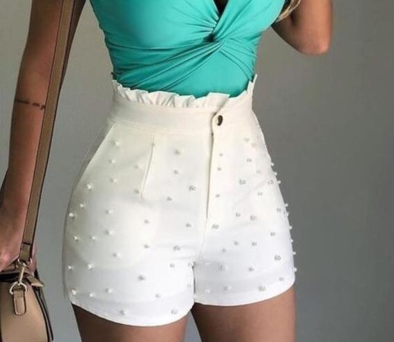 Solid Color Sexy Cannon Beads Women's Shorts