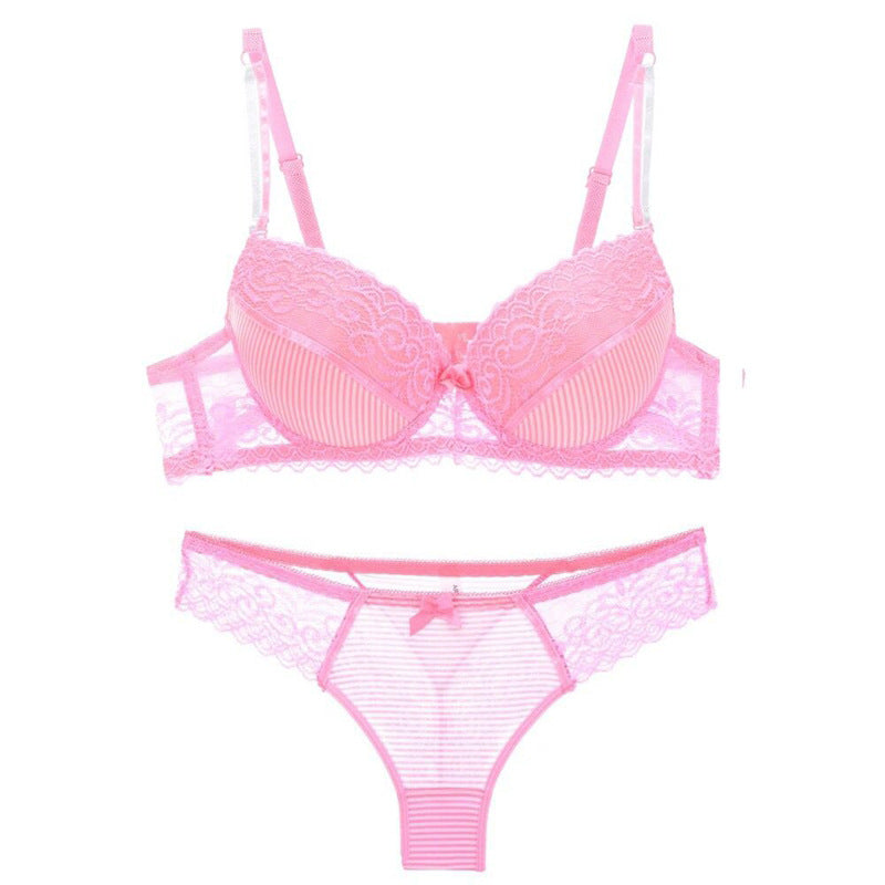 Lace Striped Lingerie Set with Bra and Panties