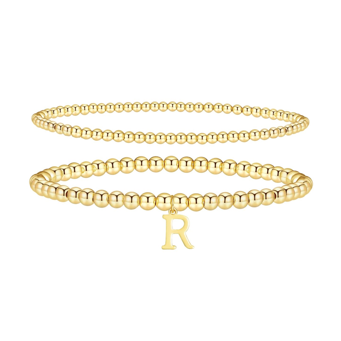 Lisitine Gold Bracelets for Women 14K Gold Plated Initial Beaded Bracelets Gold Stretch Bead Ball Bracelet stack Set Adjustable Gold Jewelry for Women