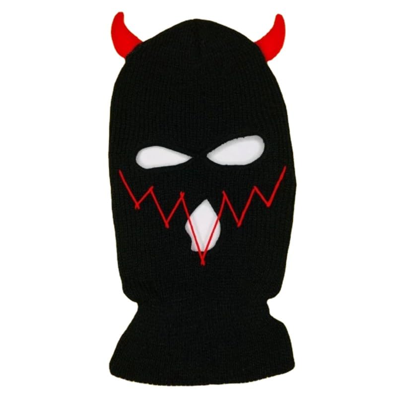 Men and Womne Funny Horns Creative Knitted Hat Beanies Warm Full Face Cover Ski Mask Hat Windproof Balaclava Hat