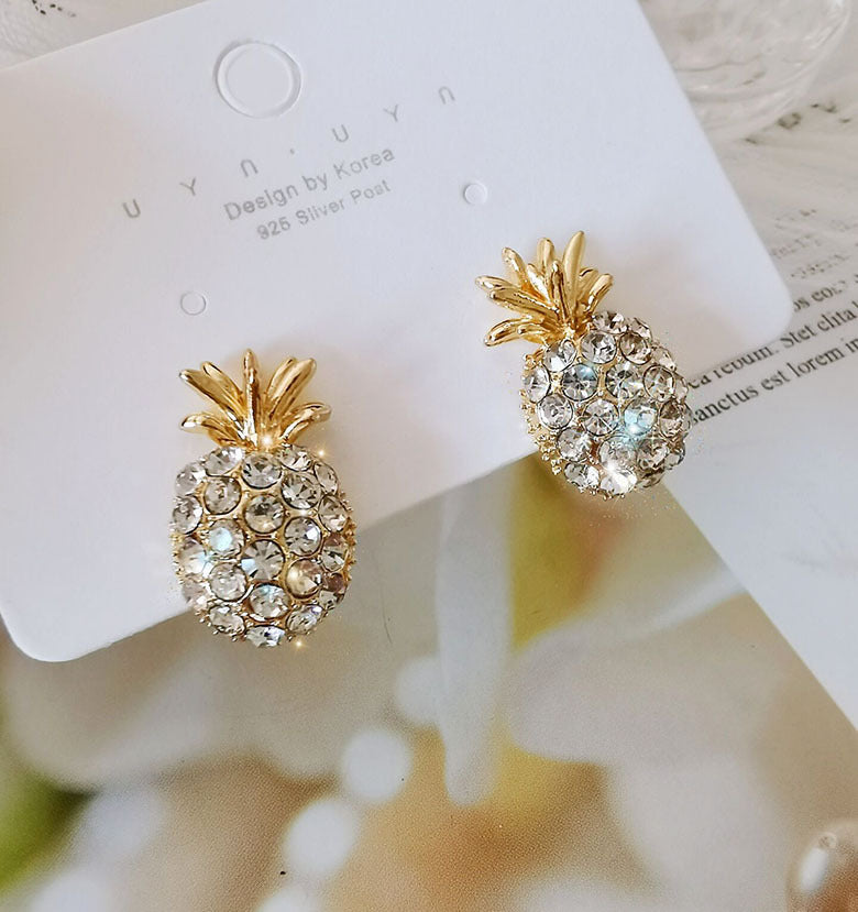 925 Silver Pineapple Pendant Earrings with Diamonds