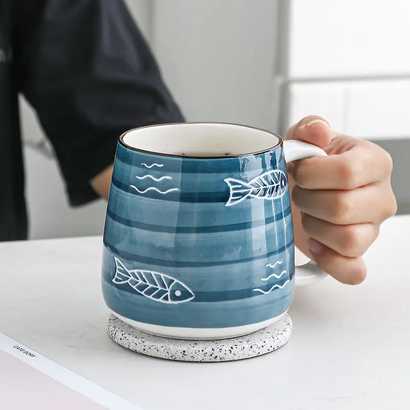 Large Handpainted Ceramic Coffee Tea Milk Mugs