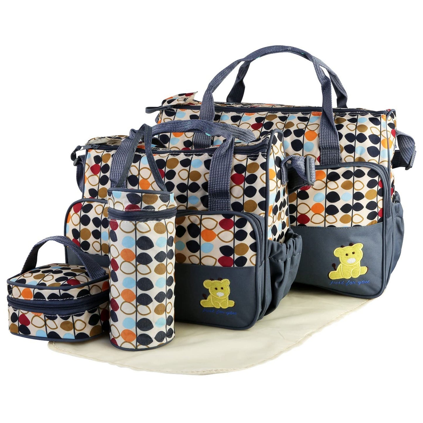 KOCASO 5PCS Baby Nappy Diaper Bags Set Mummy Diaper Shoulder Bags w/Nappy Changing Pad Insulated Pockets Travel Tote Bags For Mom Dad (Grey)