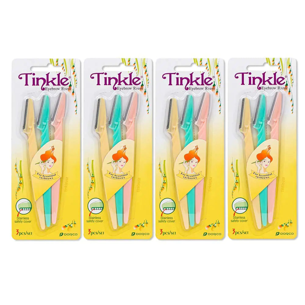 Dorco Tinkle Eyebrow Razors for Women Dermaplane Razor 3 Razors  Eyebrow Trimmer Dermaplaning Tool for Safe and Easy Thanksgiving Gift Stocking Stuffer (4 Packs of 3)