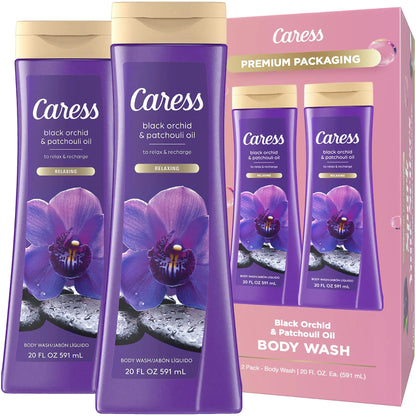 Caress Body Wash Black Orchid & Patchouli Moisturizing Body Wash for Fresh Smooth Skin Body Soap Liquid to Relax & Recharge 20 Fl Oz (Pack of 2)