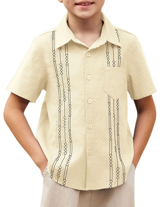 Arshiner Boys Apricot Button Down Shirt Linen Shirt Spread Collar Solid Summer Blouse Size 18