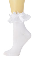 SRYL Women Lace Ankle Socks Ruffle Frilly Cotton Socks Trim LaceAnklet socks Dress Socks Women or GirlsH04 (White-1 pairs)