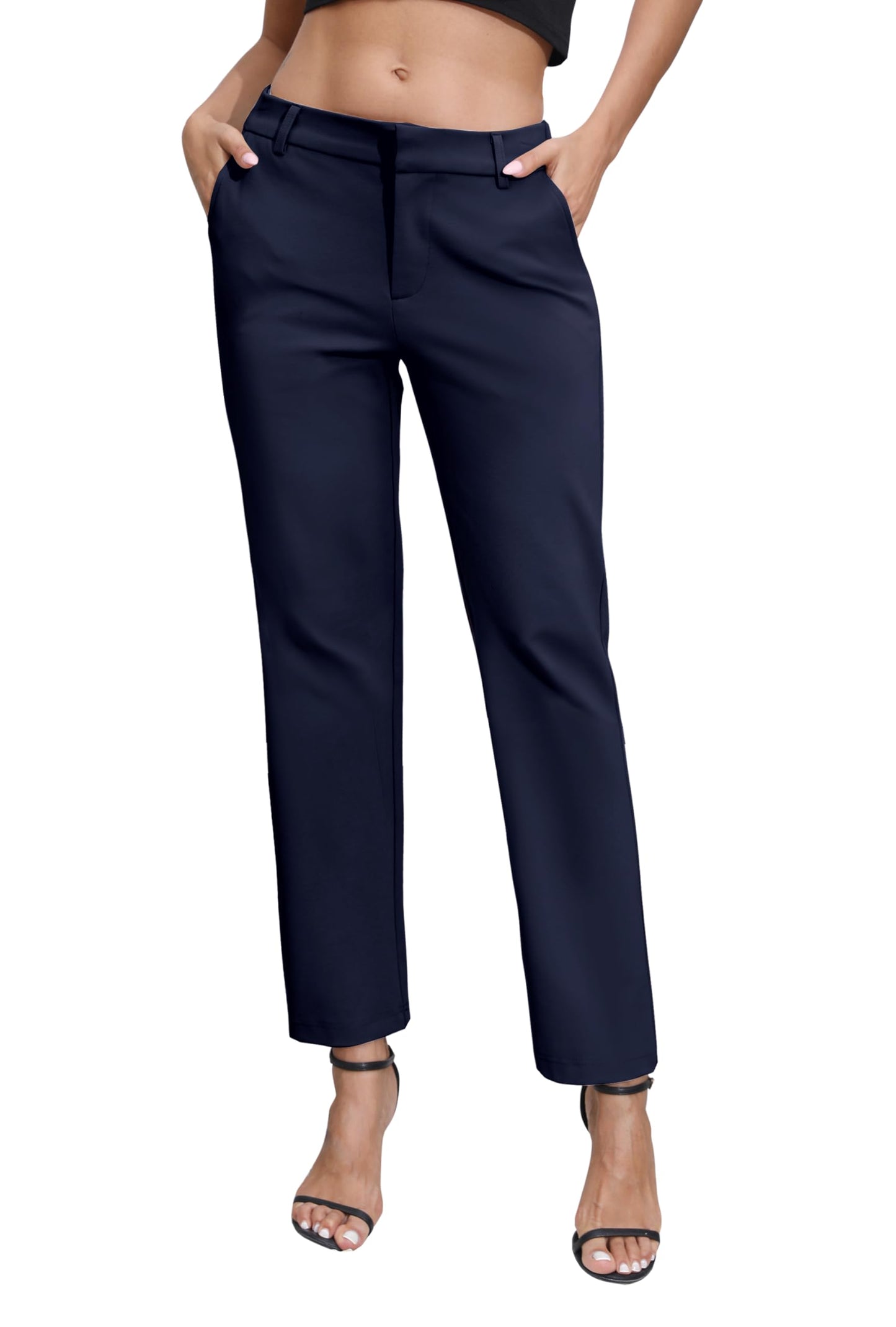 Urban CoCo Womens Elastic Waisted Dress Pants Business Work Casual Stretch Slacks with Pockets(S Navy Blue)