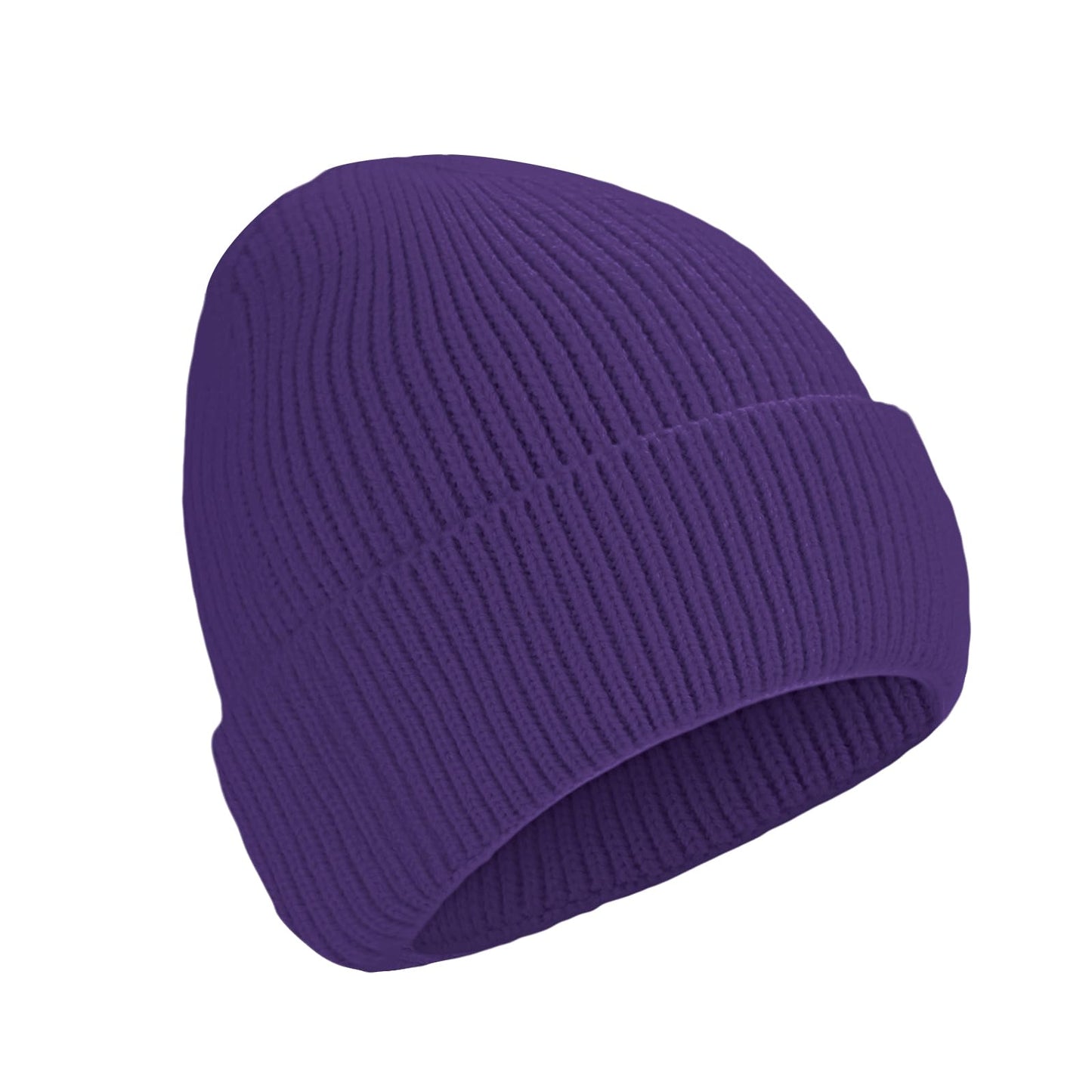 ZOORON 1&2 Unisex Thick Knitted Beanie for Men Women Cuffed Plain Hat Winter Slouchy Ski Beanies Deep Purple