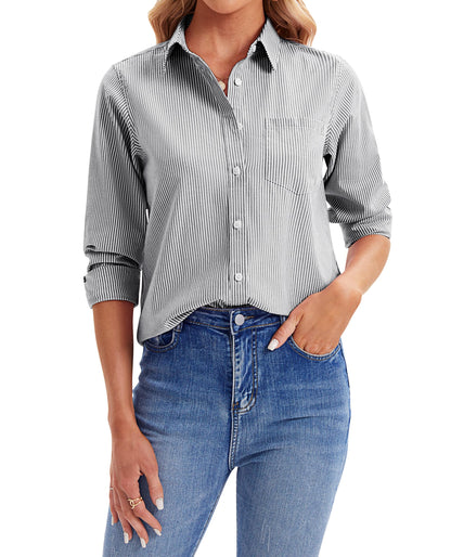 siliteelon Womens Button Down Shirts Oxford Shirts Long Sleeve Shirts Collared Office Work Blouses Tops with Pocket