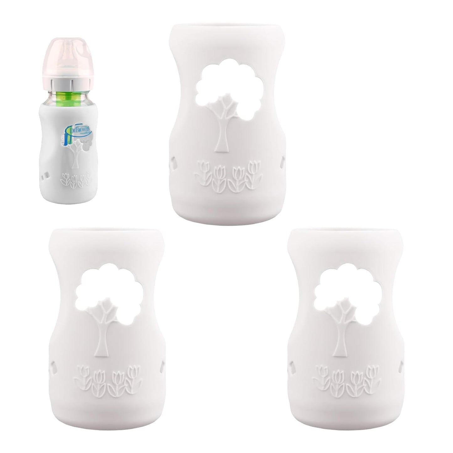 3PCS Silicone Sleeves for Natural Glass Baby Bottles Anti Breakage Baby Bottle Holder Compatible Wide-Neck Glass Baby Bottles 9 oz (9 Ounces)