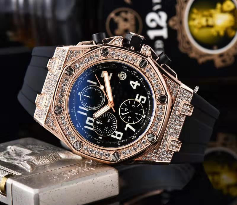 Men's Stylish Waterproof Quartz Watch with Diamonds