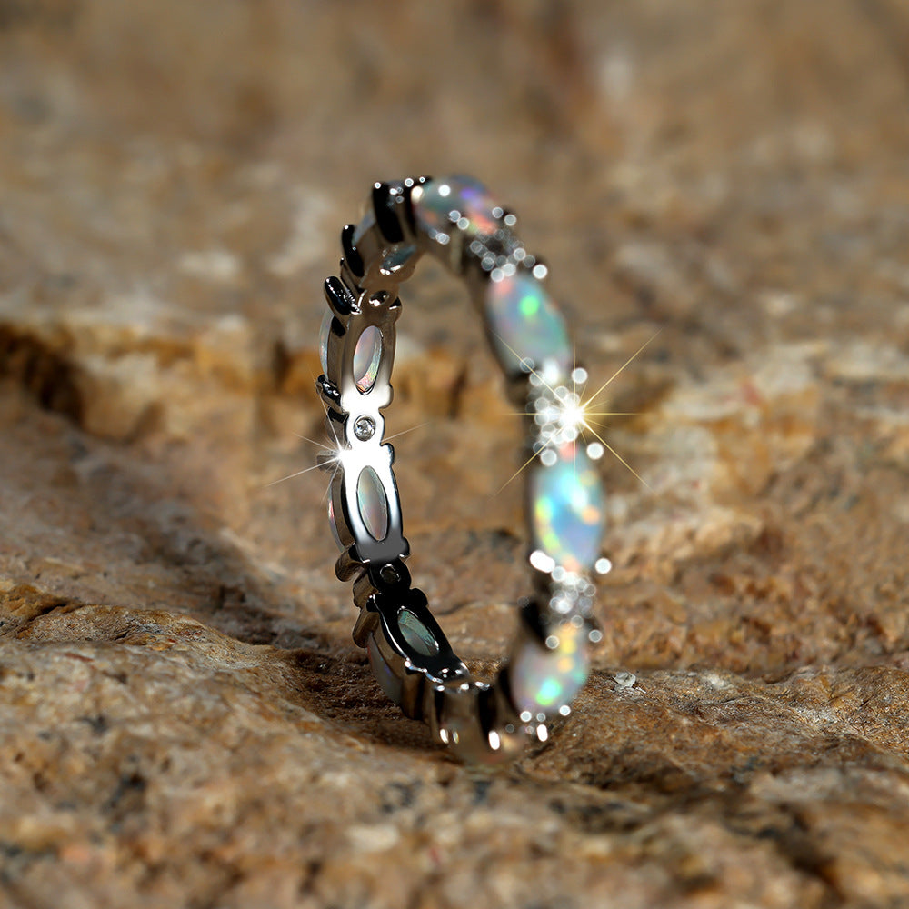 Platinum Heart-Shaped Opal Ring with Diamonds