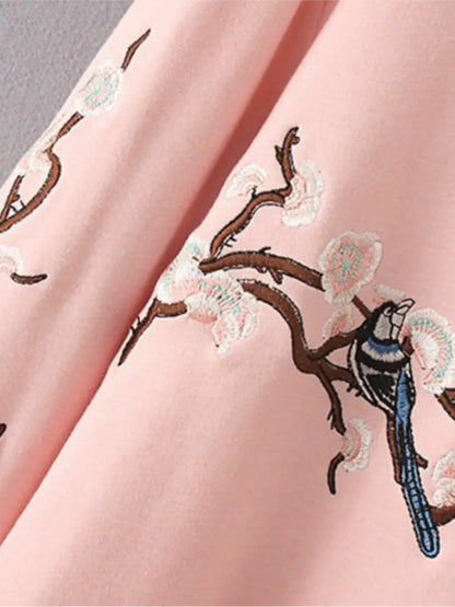 Autumn Women's Cotton Sweatshirts with Floral Embroidery