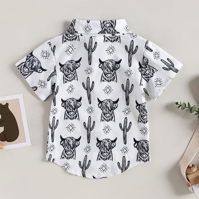 Cattle Cactus Graphic Print Short Sleeve Baby Shirts