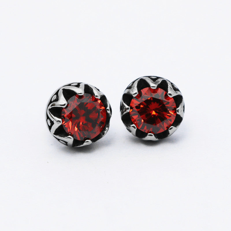Vintage Titanium Steel Crown Earrings with Diamonds