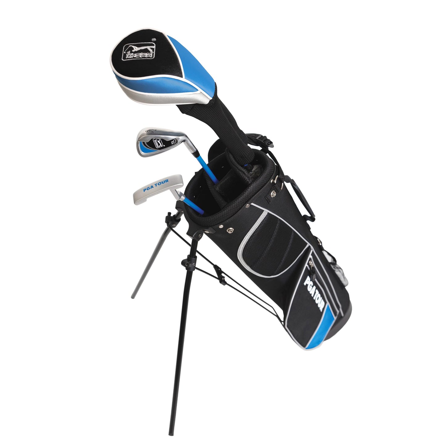 PGA Tour G1 Series Kids Blue Golf Club Set with 3 Clubs Stand Golf Bag & 6 Total Pcs | Golf Clubs and Sets for Heights 48" - 52" | Complete Golf Club Sets | Young Men & Women Golf Clubs Ages 8-12