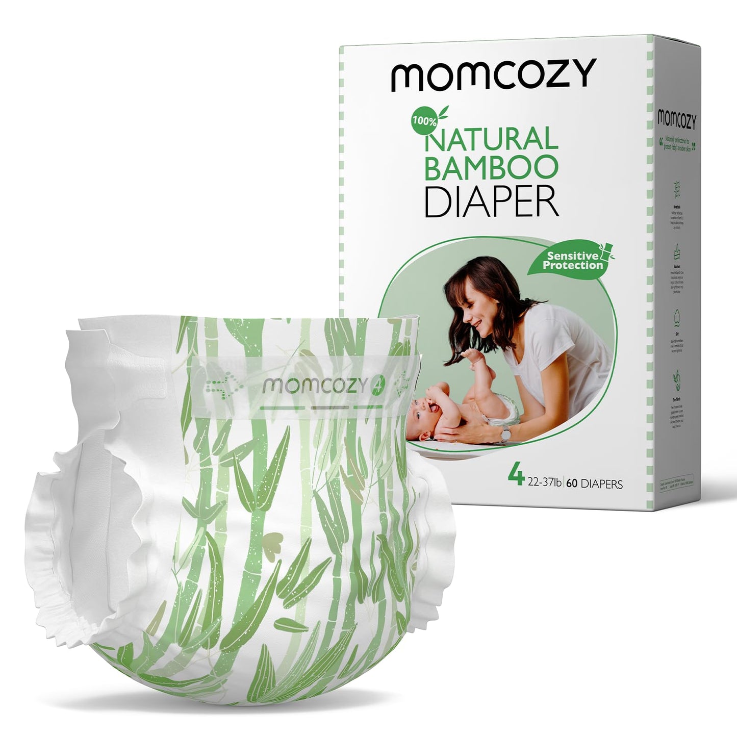 Momcozy Baby Diapers Size 4 Disposable Baby Diapers Bamboo Diapers Hypoallergenic for Sensitive Skin Infant Diapers Organic Diapers