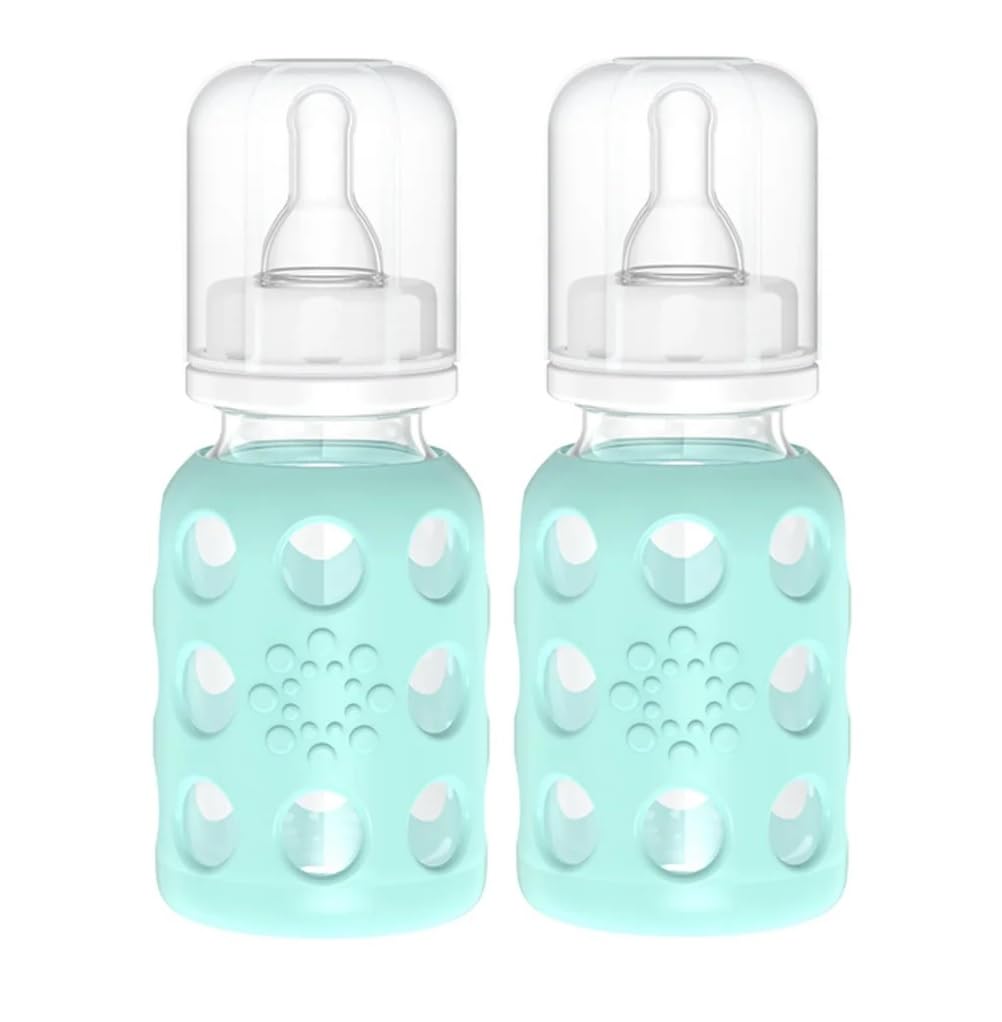 Lifefactory Glass Baby Bottles with Silicone Protection - 2-Pack 4 oz Bottles Mint