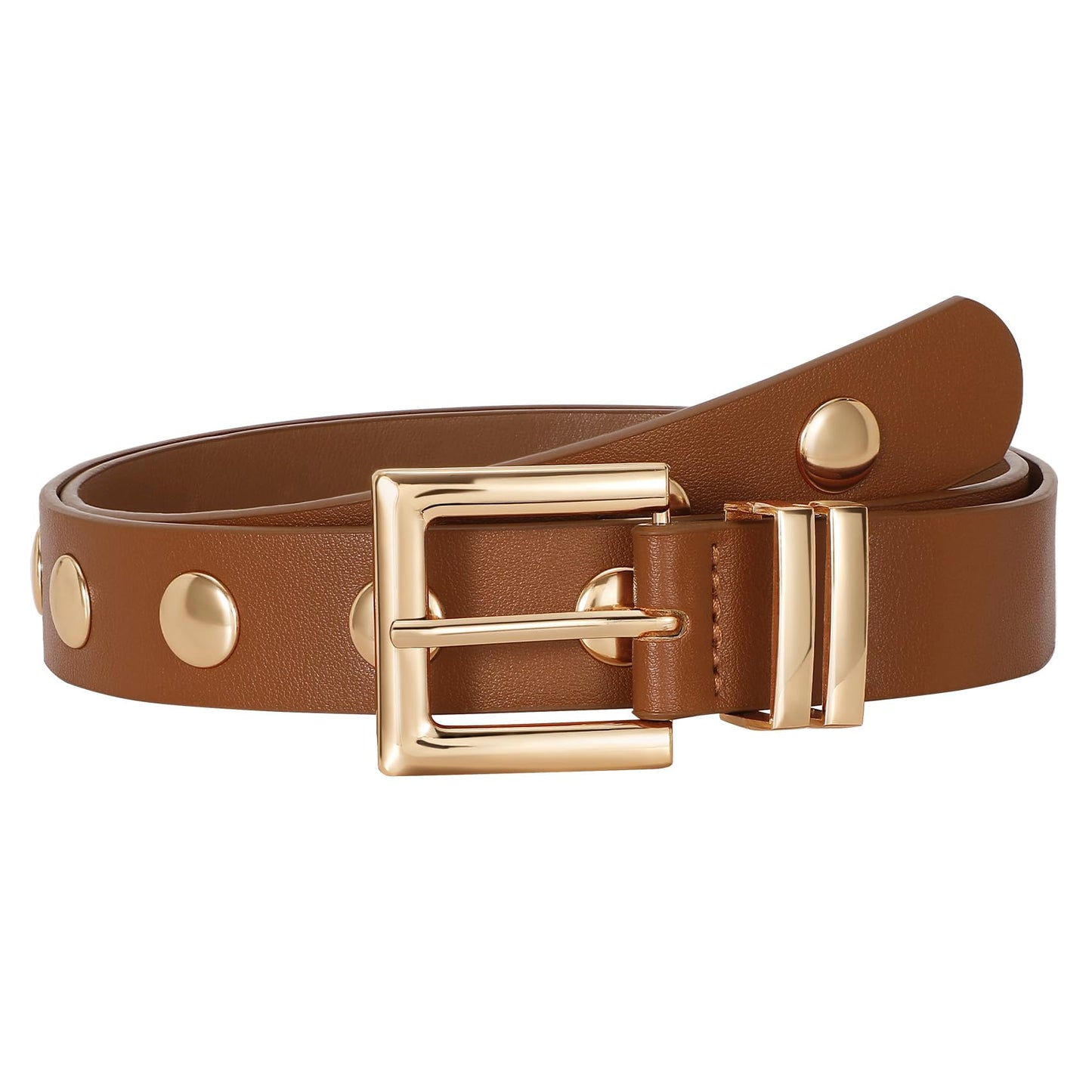 JASGOOD Women Fashion Leather Belt Ladies Studded Belt Gold Buckle Punk Leather Belt for Jeans Pants Dresses