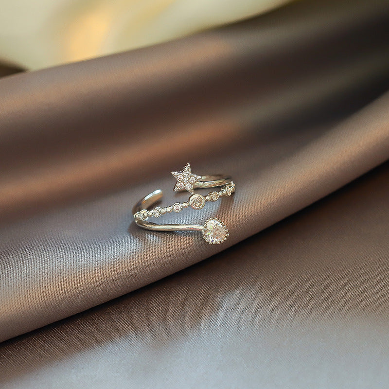Japanese Style Minimalist Adjustable Ring with Diamonds