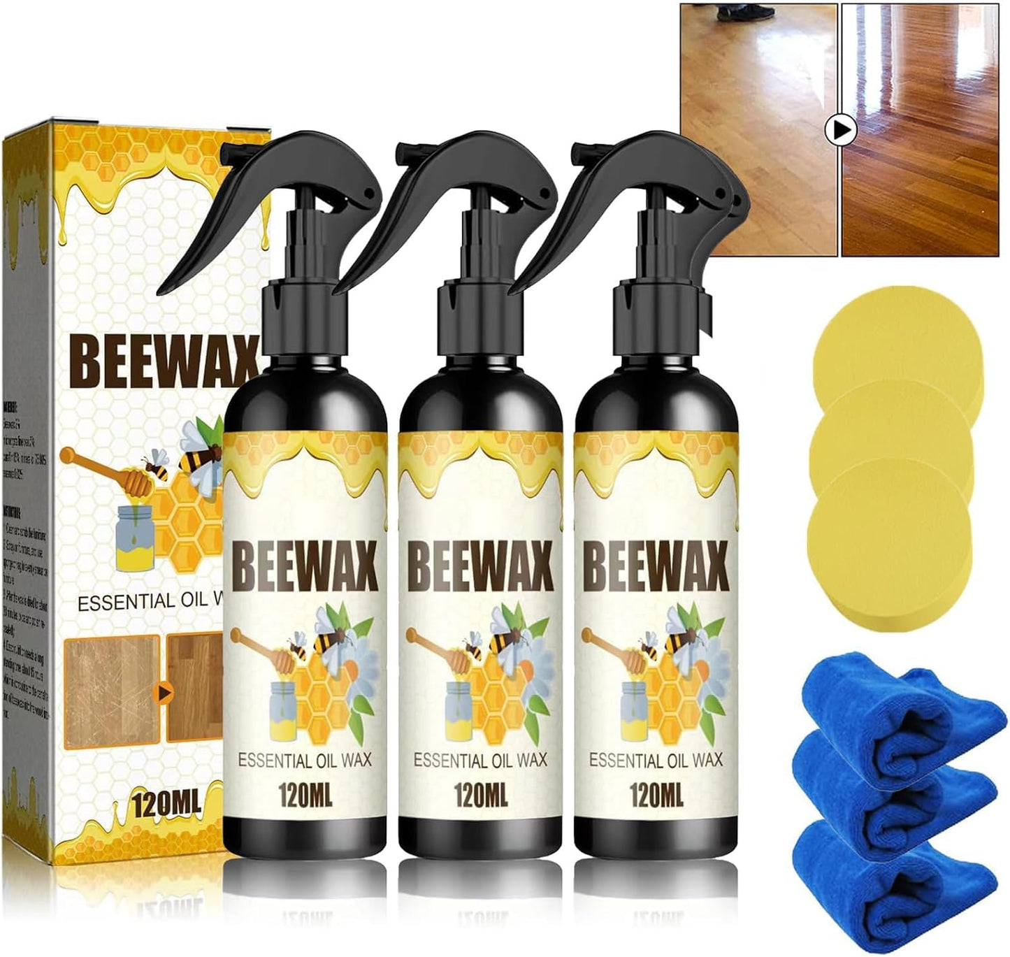 TMAIRSUS 3PCS Bees wax furniture polish and cleaner spray Natural beeswax spray furniture polish Used to care for living roomskitchenswood furniture floors and tables cabinets