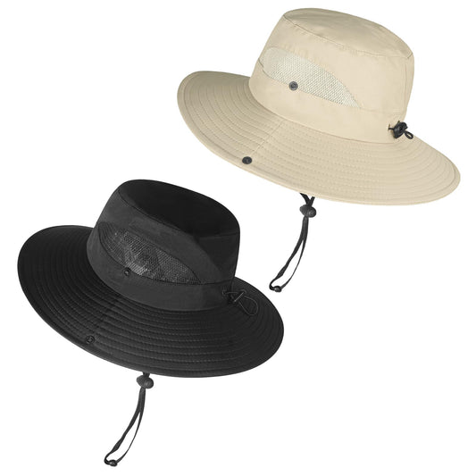 ZOORON Sun Hats for Men Women Wide Brim Bucket Hats UV Protection UPF50+ Waterproof Boonie Hats for Fishing Hiking Camping (2pack-Black+Light Beige)