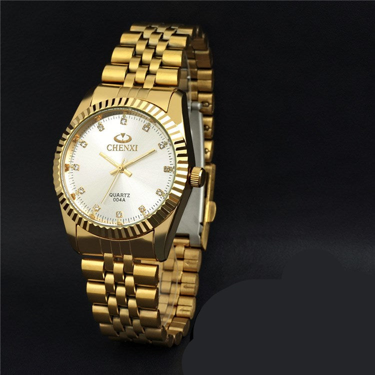 Classic Stainless Steel Quartz Watch with Diamonds