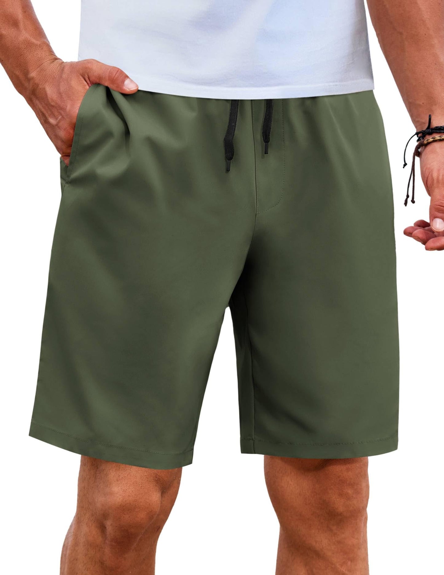 COOFANDY Mens 9" Elastic Shorts Lightweight Beach Summer Shorts Drwastring Khaki Vacation Shorts