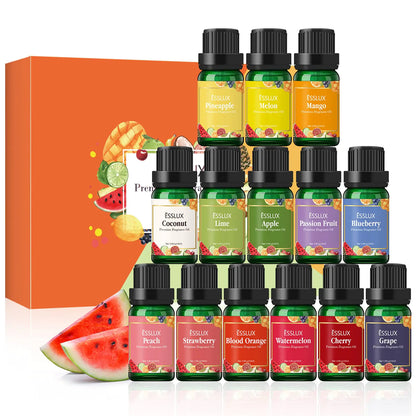 Fruity Fragrance Oils Set ESSLUX 14 Premium Fruit Scented Oils for Diffuser Soap Candle Making Scents Coconut Peach Watermelon Pineapple and More Aromatherapy Essential Oils Gift Set for Home