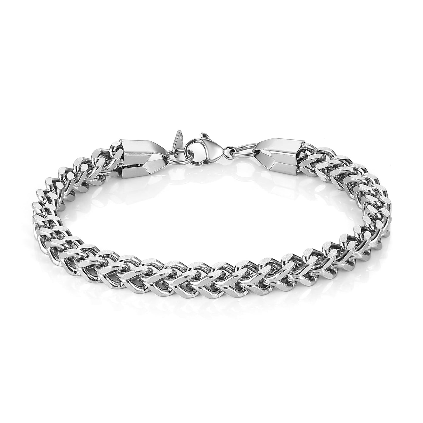 HZMAN Franco Chain Bracelets for Men 3mm Stainless Steel Mens Bracelet Square Box Link Chain Bracelet (Silver8in)