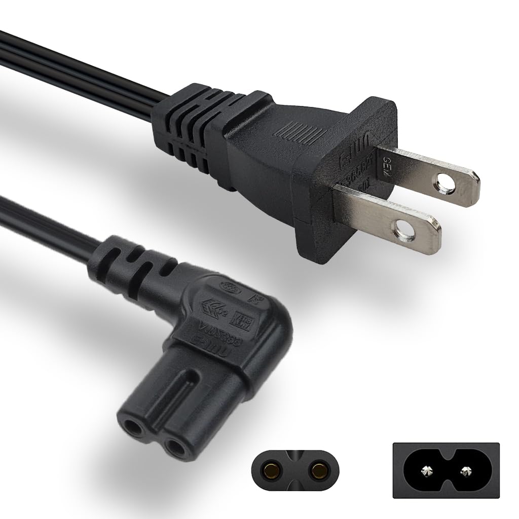 SHAFI® 12FT Samsung TV Power Cord Right Angle - [UL] Non Polarized L Shaped IEC C7 to 2 Prong NEMA1 15P - 90 Deg Replacement for Sony Playstation PS5 Xbox Series S Figure 8 LG TV Power Cable - 12FT