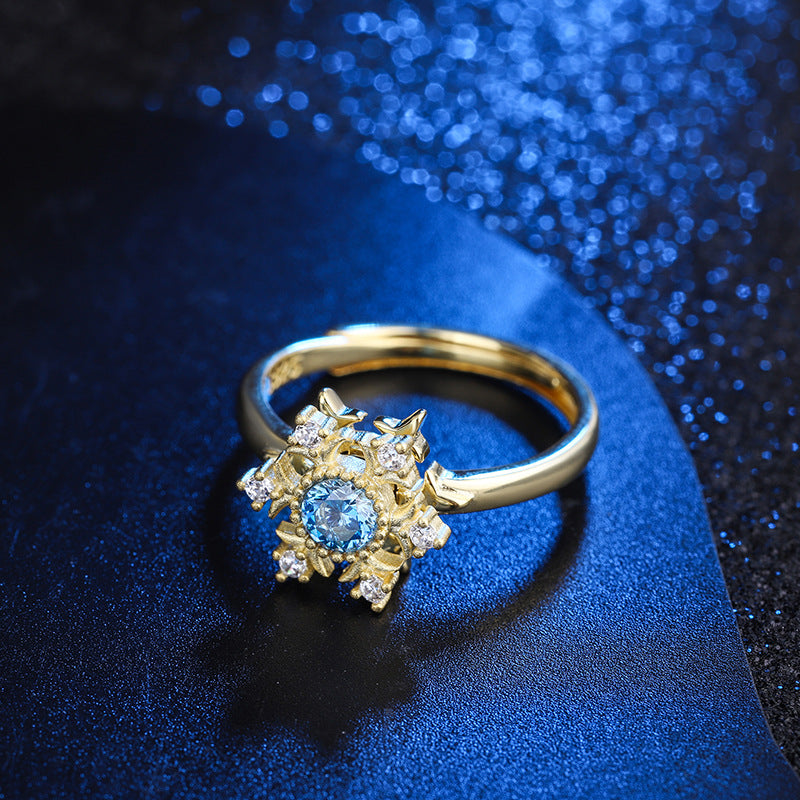 S925 Sterling Silver Retro Diamonds Snowflake Ring