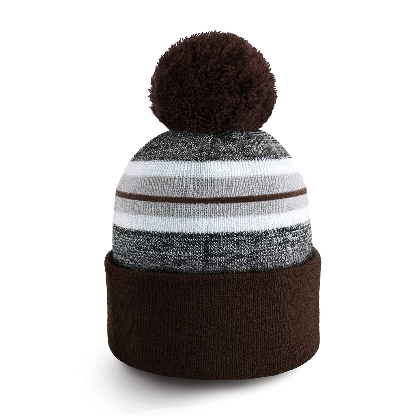 CHOK.LIDS Plain Color Stripe Beanies for Men and Women Soft Acrylic Knit Cuffed Beanie Cap Winter Hat Outdoor (Brown)