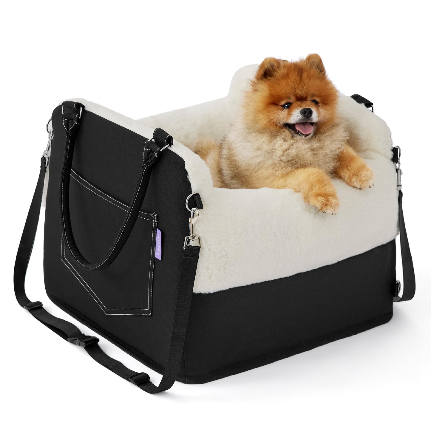 Lesure Dog Booster Car Seat - Dog Car Seats for Small Dogs Egg Crate Foam Dog Car Bed with Storage Pockets Clip-On Leash for Travel Carrier Booster Bed Elevated Seat Black