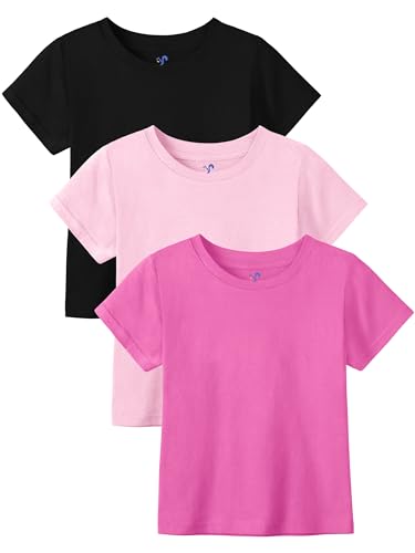 YERIOK 3 Pack Toddler Girls Shirts Kids Short Sleeve Shirts Toddler Girls Tops Tees T Shirts Baby Girls Summer T-Shirt Cotton
